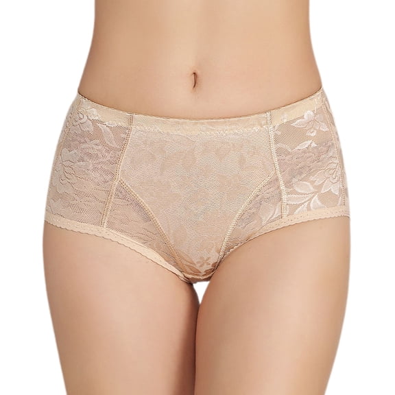 Defitshape Women's Padded Butt Lifting Shapewear Shorts Hip Dip Body Shaper Lace Butt Lifter Underwear Panties Nude 10-12