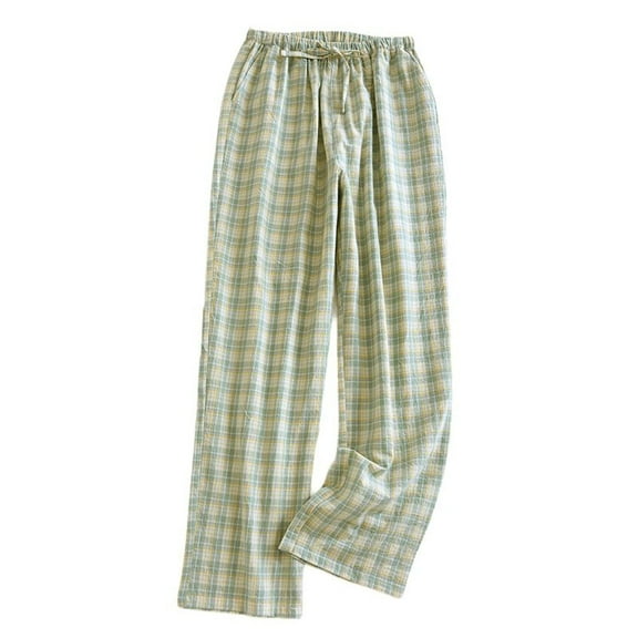 Defitshape Women's Pajama Bottoms Cotton Plaid Printed Lounge Pants Jammie Pants Full Cotton Classic Basic Medium Waist Sleeping Pocket Green Medium
