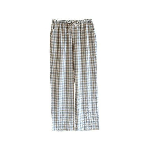 Defitshape Women's Pajama Bottoms Cotton Plaid Printed Lounge Pants Jammie Pants Full Cotton Classic Basic Medium Waist Sleeping Pocket Grey Medium