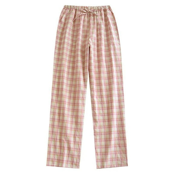 Defitshape Women's Pajama Bottoms Cotton Plaid Printed Lounge Pants Jammie Pants Full Cotton Classic Basic Medium Waist Sleeping Pocket Pink X-Large