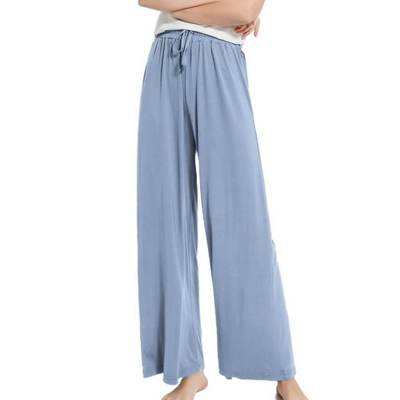 Defitshape Women's Pajama Bottoms Soft Lightweight Elastic Waist Sleep Pants Pj Straight Leg Solid Drawstring Sky Blue X-Large