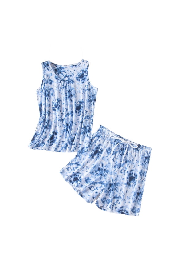 Women's Pajamas Set Cotton Printed Pjs Short 2 Piece Cartoon Shorts Comfy Lightweight Sleeveless Drawstring Summer Lounge Set Style12 Large
