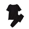 thumbnail image 1 of Defitshape Women's Pant Pajama Set Comfy 2 Piece Short Sleeve Thin Casual Spandex Spring Sleepwear Pjs Black Large, 1 of 1