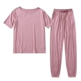 thumbnail image 1 of Defitshape Women's Pant Pajama Set Comfy 2 Piece Short Sleeve Thin Casual Spandex Spring Sleepwear Pjs Dark Pink Large, 1 of 4