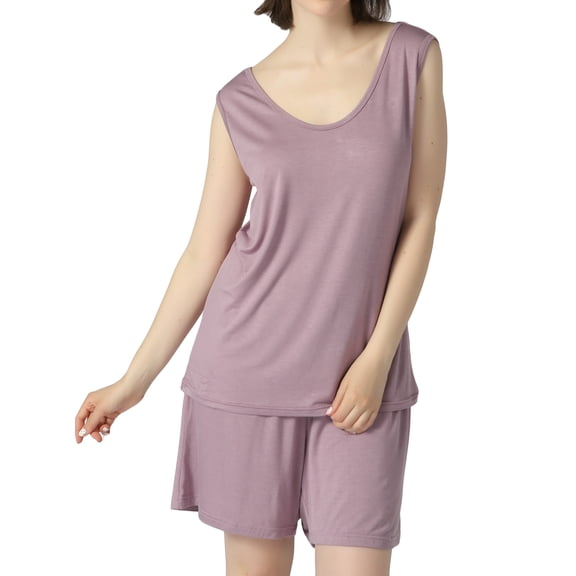 Defitshape Women's Plus Size Lounge Set 2 Piece Pajama Set Pj Cotton Loungewear Soft Plus Size Sleepwear Shorts Sleeveless Pjays Nightwear Fitted Sleep Casual Lounge Plain Tank Scoop Neck Purple 4X