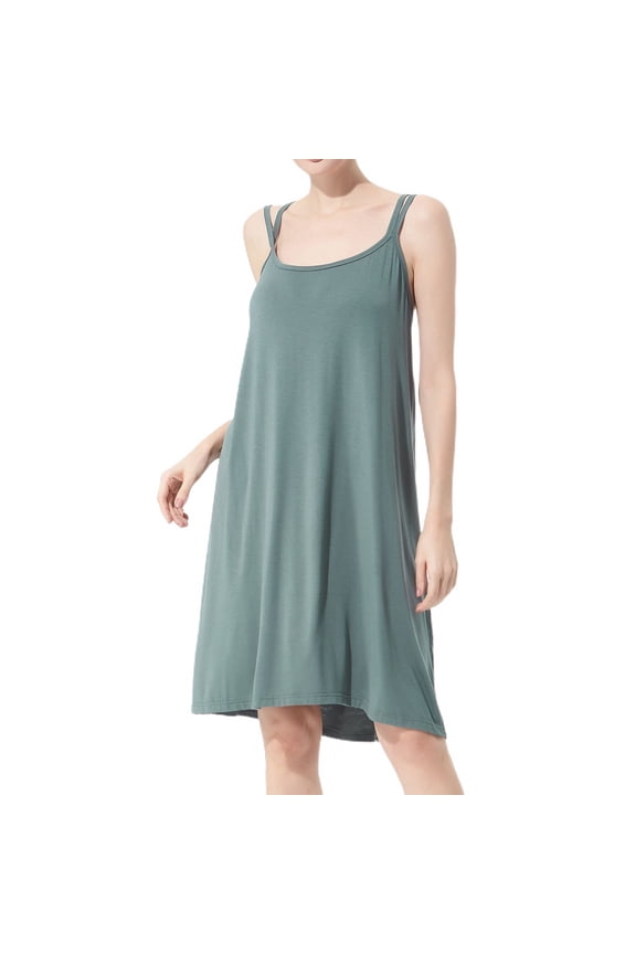 Women's Plus Size Nightgown Cotton Sleeveless Sleep Dress Knee Length Strappy Criss Cross Back Backless Pajama Shirt Summer Soft Stretch Flowy Midi Cami Sleepwear Green 5X-Large