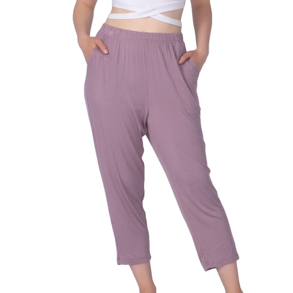 Defitshape Women's Plus Size Pajama Pant Pj Bottom Mid Rise Summer Thin Stretch Sleep Bottoms Pruple 4X-Large
