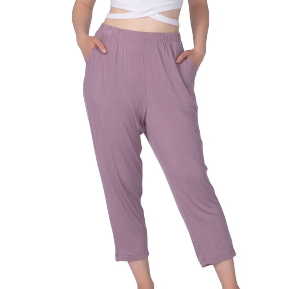 Defitshape Women's Plus Size Pajama Pant Pj Bottom Mid Rise Summer Thin Stretch Sleep Bottoms Pruple 5X-Large