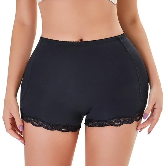 Defitshape Women's Plus Size Removable Butt Pads Lace Booty Lifting Hip Dip Shapewear Shorts Thigh Butt Lifter Hip Enhancer Underwear Black 5X-Large