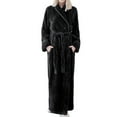 thumbnail image 1 of Defitshape Women's Plush Long Robe Soft Cozy Long Sleeve Full Length Fuzzy Fleece Bathrobe Spa Hot Tub Hotel Bath Belted Winter Fluffy Maternity Warm Kimono Pocket Black Large, 1 of 4