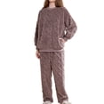 thumbnail image 1 of Defitshape Women's Plush Pajama Set Winter Warm Soft 2 Piece Long Sleeve Shirt Pants Fuzzy Fleece Pjs Cute Fluffy Loungewear Solid Cozy Oversized Baggy Pullover Lounge Set Pockets Coffee XX-Large, 1 of 4
