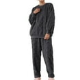 thumbnail image 1 of Defitshape Women's Plush Pajama Set Winter Warm Soft 2 Piece Long Sleeve Shirt Pants Fuzzy Fleece Pjs Cute Fluffy Loungewear Solid Cozy Oversized Baggy Pullover Lounge Set Pockets Dark Grey X-Large, 1 of 4
