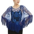 thumbnail image 1 of Defitshape Women's Poncho Capelet Sequin Cape Shrug Tulle Boat Neck Sheer Fringe Sexy Bridal Embroidered Blue Small-X-Large, 1 of 1
