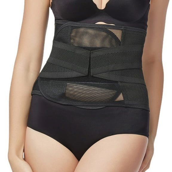 Defitshape Women's Postpartum Belly Band Waist Belt Belly Fat Binding Shapewear Elastic Abdominal Support Belly Wrap Waist Trainer After Birth Post Partum C-Section Recovery Essentials Black One Size