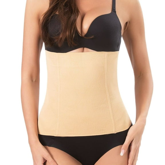 Defitshape Women's Postpartum Waist Trainer Slim Belly Band Firm Compression Thin Boned Spandex Tight Waist Cincher Tummy Control Waist Belt Nude Large