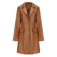 thumbnail image 1 of Defitshape Women's Pu Faux Leather Coat Button Down Pockets Single Breasted Trench Coat Casual Lapel Collar Long Sleeve Fall Top Long Blazer Jacket Umber 3X-Large, 1 of 5