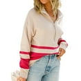 thumbnail image 1 of Defitshape Women's Quarter Zip Pullover Soft V Neck Knit Sweater Fashion Grunge Knitted Loose Fit Long Sleeve Knitwear Warm Fall Top Red Large, 1 of 1