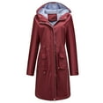 thumbnail image 1 of Defitshape Women's Raincoat Hooded Rain Jacket Long Casual Full Zip Anorak Spring Fall Jackets Knee Length Midi Windbreaker Pockets Waterproof Ladies Fashion Burgundy 14, 1 of 1