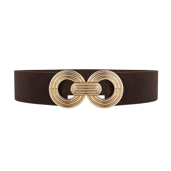 Defitshape Women's Rhinestone Belt Buckle Belt For Dress Stretch Holeless Slim Classic Fashion Adjustable Belts Coffee X-Small-Large