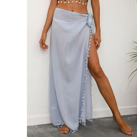 Defitshape Women's Sarong Swimsuit Coverups Chiffon Beachwear Long Bikini Wraps Knotted Lightweight Comfy Uv Protection Beach Cover Up Skirt Sky Blue Small-X-Large