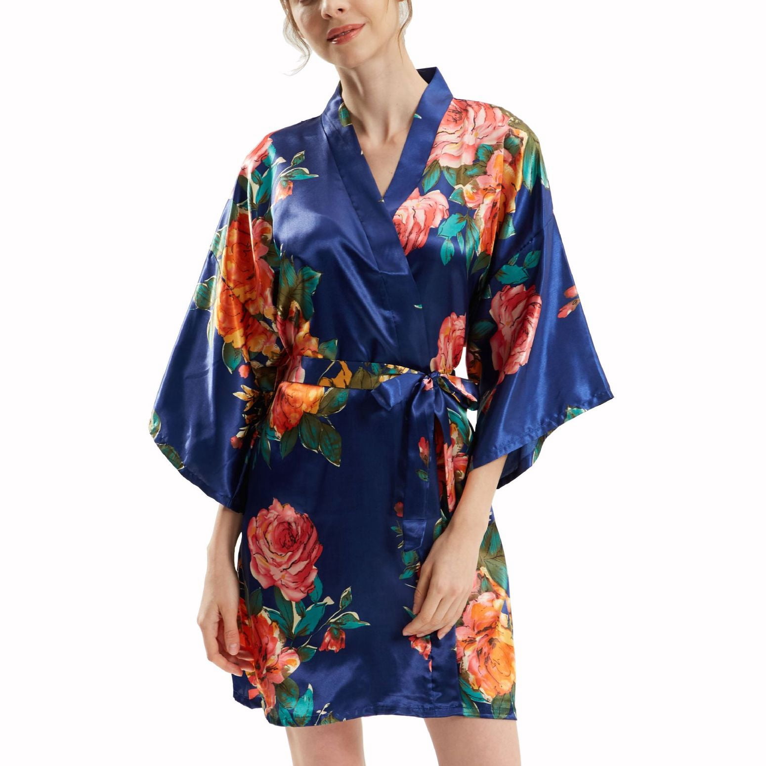 Spring Robe Floral Defitshape Women's Satin Kimono Robes Silk Short Floral Robe Bride ...