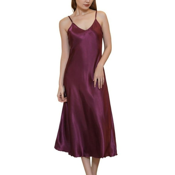 Defitshape Women's Satin Nightgown Chemise Full Slip Lingerie Valentines Day Sleeping Fashion Comfy Cami Fall Sexy Loose Loungewear Purple 12-14
