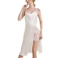 thumbnail image 1 of Defitshape Women's Satin Nightgown Cowl Neck Chemise Midi Sleep Dress Backless Lace High Slit Night Dress Silky Cami Soft Summer Silk Sleepwear White Medium, 1 of 1