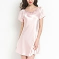 thumbnail image 1 of Defitshape Women's Satin Nightgown Short Sleeve Pajamas Dress Summer Mid-thigh Length Comfy Mini Casual Sleepwear Pink 10, 1 of 4