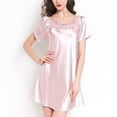 thumbnail image 1 of Defitshape Women's Satin Nightgown Short Sleeve Pajamas Dress Summer Mid-thigh Length Comfy Mini Casual Sleepwear Purple 10, 1 of 1