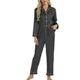 thumbnail image 1 of Defitshape Women's Satin Pajama Set Luxury Striped Spring Fall Sleepwear Soft 2 Piece Long Sleeve Button Up Collared Shirt Pants Set Lightweight Pjs Lounge Comfy Pj Set Black Medium, 1 of 1