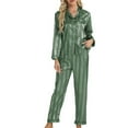thumbnail image 1 of Defitshape Women's Satin Pajama Set Luxury Striped Spring Fall Sleepwear Soft 2 Piece Long Sleeve Button Up Collared Shirt Pants Set Lightweight Pjs Lounge Comfy Pj Set Green Medium, 1 of 1