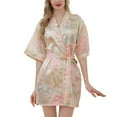 thumbnail image 1 of Defitshape Women's Satin Robe Floral Sexy Short Sleeve Kimono Soft Summer V Neck Wrap Bridesmaid Lightweight Short Kimono Robe Sleepwear Golden Small, 1 of 1