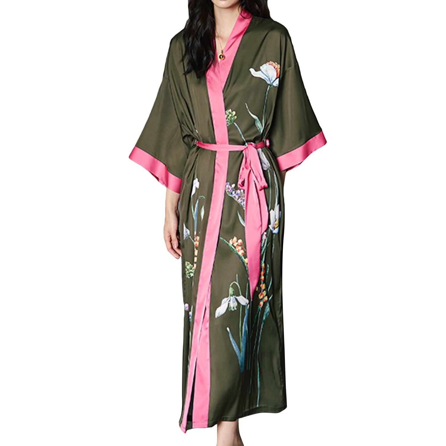 Defitshape Women's Satin Robe Luxury Floral Printed House Light Silky Loose Fit Quarter Sleeve Long Japanese Long Kimono Bathrobe Patterned16 Dark Defitshape Women's Satin Robe Luxury Floral Printed House Light Silky Loose Fit Quarter Sleeve Long Japanese Long Kimono Bathrobe Patterned16 Dark