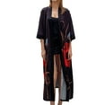 thumbnail image 1 of Defitshape Women's Satin Robe Luxury Floral Printed House Light Silky Loose Fit Quarter Sleeve Long Japanese Long Kimono Bathrobe Patterned23 Black And Red One Size, 1 of 5