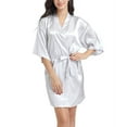 thumbnail image 1 of Defitshape Women's Satin Robe Sexy Short Silk Bath Robe Soft Comfy Lightweight Short Sleeve Sleeping Bathrobe Thin Summer Kimono Robe Wedding Party Bride Bridesmaid Sleepwear Black Grey XX-Large, 1 of 4