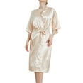 thumbnail image 1 of Defitshape Women's Satin Robe Short Sleeve Bathrobe Knee Length Lightweight Wedding Soft V Neck Bride Silky Sleepwear Golden X-Large, 1 of 4