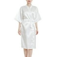 thumbnail image 1 of Defitshape Women's Satin Robe Short Sleeve Bathrobe Knee Length Lightweight Wedding Soft V Neck Bride Silky Sleepwear White Small, 1 of 4