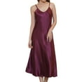 thumbnail image 1 of Defitshape Women's Satin Sleep Dress Deep V Neck Silk Nightgown Long Pajama Dresses Sexy Dressing Gown Spaghetti Strap Sleeveless Chemises Tea Length Sleepwear Summer Lingries Purple Burgundy Small, 1 of 5