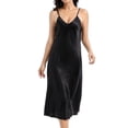 thumbnail image 1 of Defitshape Women's Satin Sleep Dress Deep V Neck Silk Nightgown Summer Long Pajama Gown Spaghetti Strap Sleeveless Chemises Tea Length Sleepwear Black Medium, 1 of 4