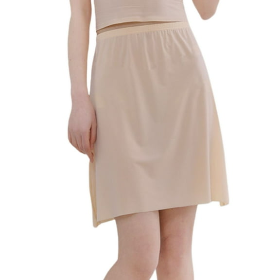 Defitshape Women's Seamless Half Slip Skirt Elastic Petticoat Summer Casual Mid Rise Elastic Waist Fall Lightweight Short Underdress Apricot Small-Medium