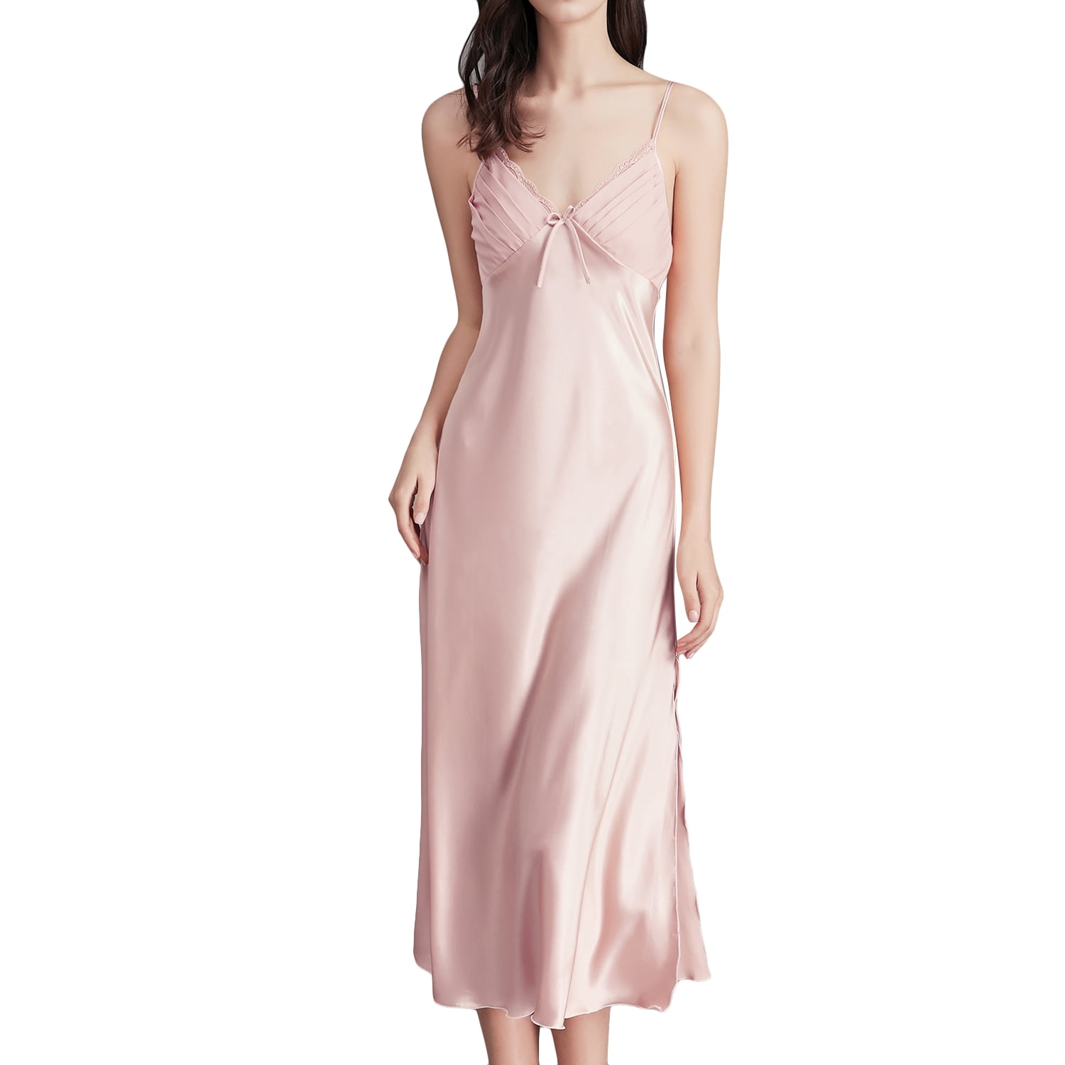 Sexy Sheer Diamond-patterned Hollow-out High-slit Long Chemise Lingerie Nightgown
