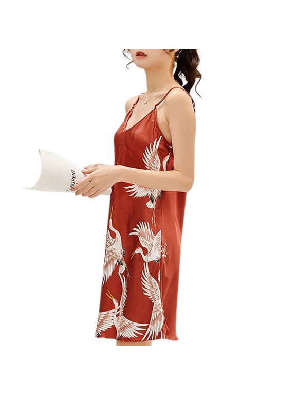 Women's Sexy Satin Chemise Nightgown Pjs Short Night Dress Soft Cami Summer Silky Fall Sleep Cool Sleeveless Silk Sleepwear Red Large