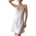 thumbnail image 1 of Defitshape Women's Sexy Satin Chemise Nightgown Pjs Short Night Dress Soft Cami Summer Silky Fall Sleep Cool Sleeveless Silk Sleepwear White Medium, 1 of 4