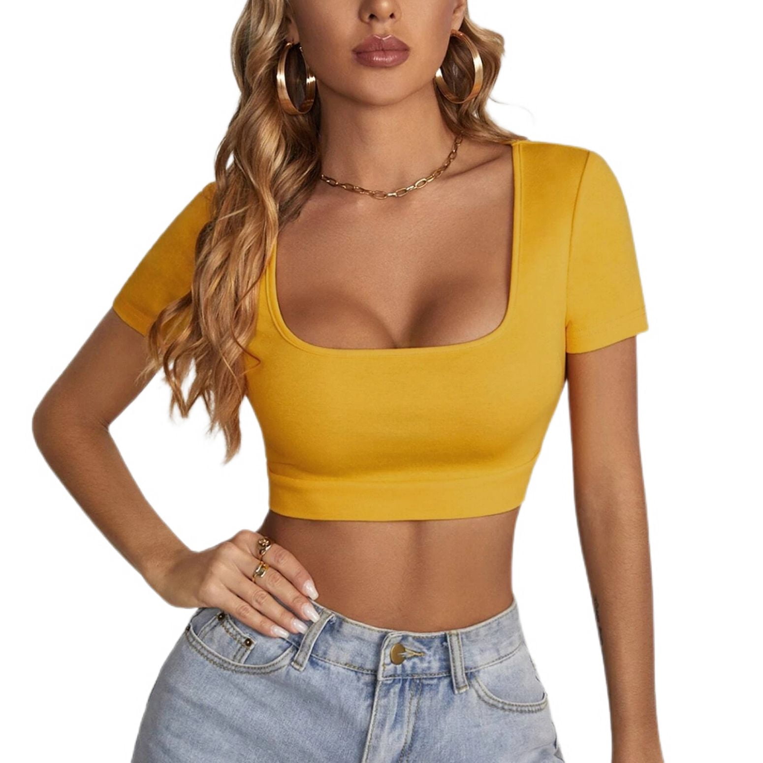 Women's Cotton Scoop Neck Crop Top – Short Sleeve Basic Shirt, 95% Cotton 5% Spandex, Medium - View #8