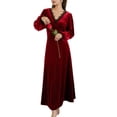 thumbnail image 1 of Defitshape Women's Sexy Velvet Vintage Nightgown Soft Pjs Warm Winter Long Lace Sleeping Spring Thick Loungewear Burgundy Large, 1 of 4