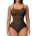 thumbnail image 1 of Defitshape Women's Shapewear Bodysuit Seamless One Piece Stomach Slimming Brief Waist Trainer Tummy Control Body Shaper Open Crotch Butt Lifter Body Briefer Spaghetti Straps Coffee Brown X-Large, 1 of 5
