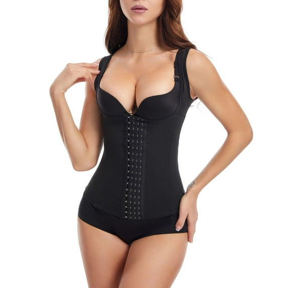Defitshape Women's Shapewear Tops Firm Compression Waist Trainer Corset Open Bust Body Shaper Slim Spandex Tummy Control Vest Cincher Workout Trimmer Girdle Slimming Shapewear Black 3X-Large