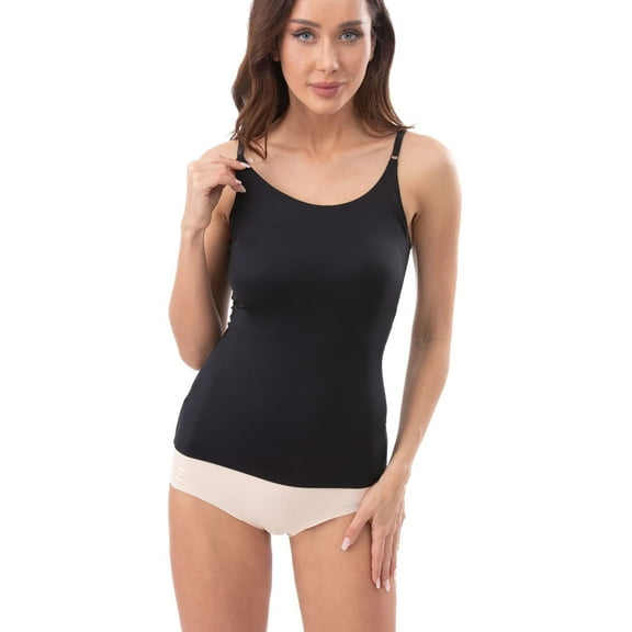 Defitshape Women's Shapewear Tops Tummy Control Body Shaper Camisole Slimming Backless Post Op Firm Compression Adjustable Spaghetti Strap Cami Black Large