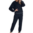 thumbnail image 1 of Defitshape Women's Sherpa Fleece Pajama Set Plain 2 Piece Hoodie Joggers Sweat Outfit Soft Sweatsuit Cozy Long Sleeve Shirt Pants Set Fall Spring Pjs Loungewear Lounge Set Navy Medium, 1 of 5