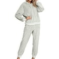 thumbnail image 1 of Defitshape Women's Sherpa Fleece Pajama Set Plain 2 Piece Hoodie Joggers Sweat Outfit Soft Sweatsuit Cozy Long Sleeve Shirt Pants Set Fall Spring Pjs Loungewear Lounge Set Light Grey Small, 1 of 5